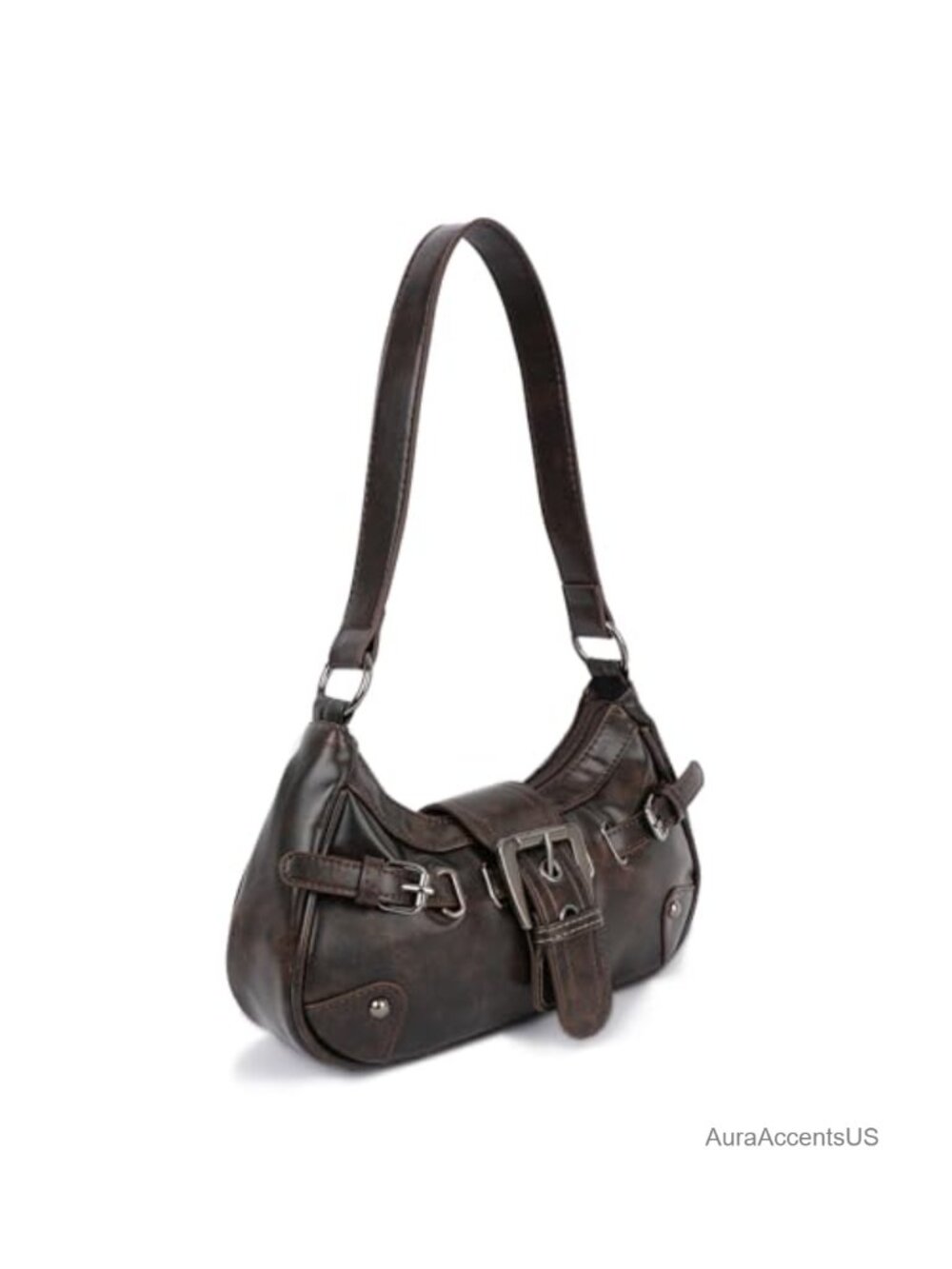 Vintage Y2K Vegan Leather Shoulder Bag Hobo Purse with Buckle
